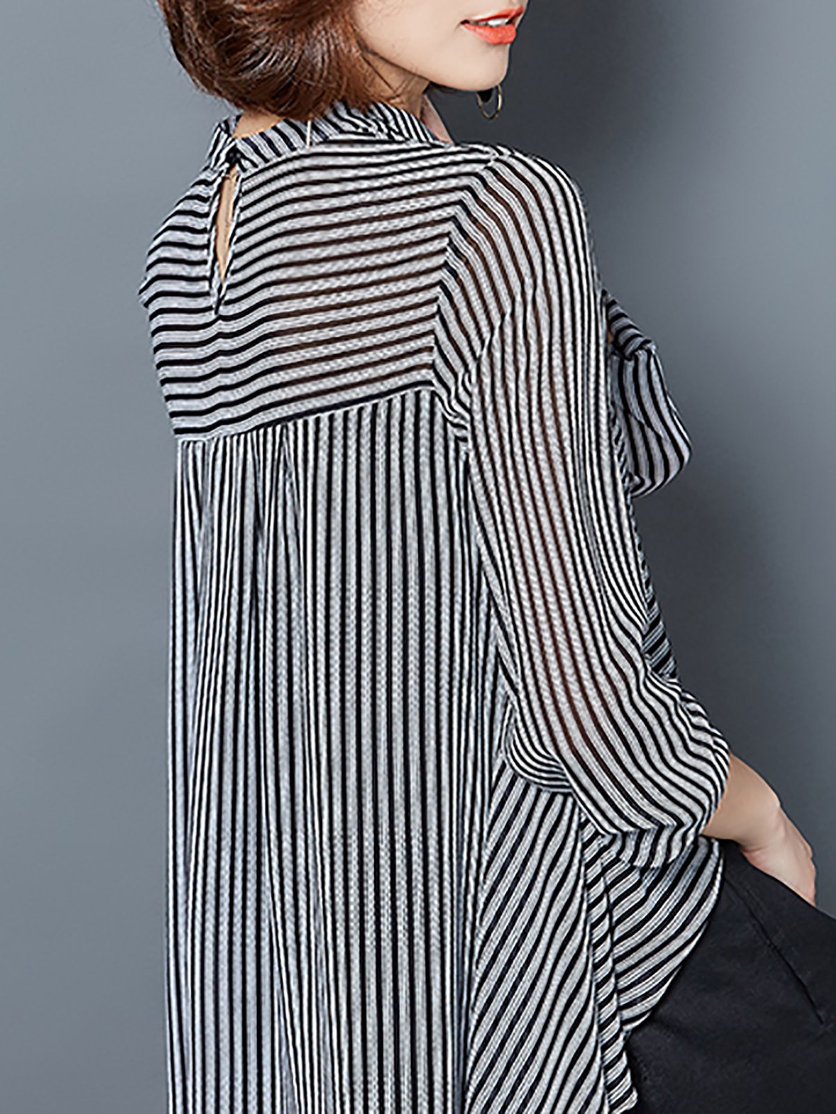 Long Sleeve Casual Asymmetric High Low Blouse