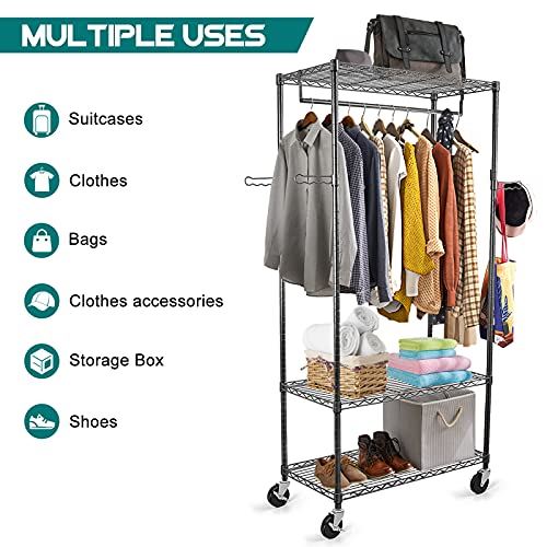 3 Tier Adjustable Metal Clothing Rack with Wheels / 35���L x 18���W x 75���H