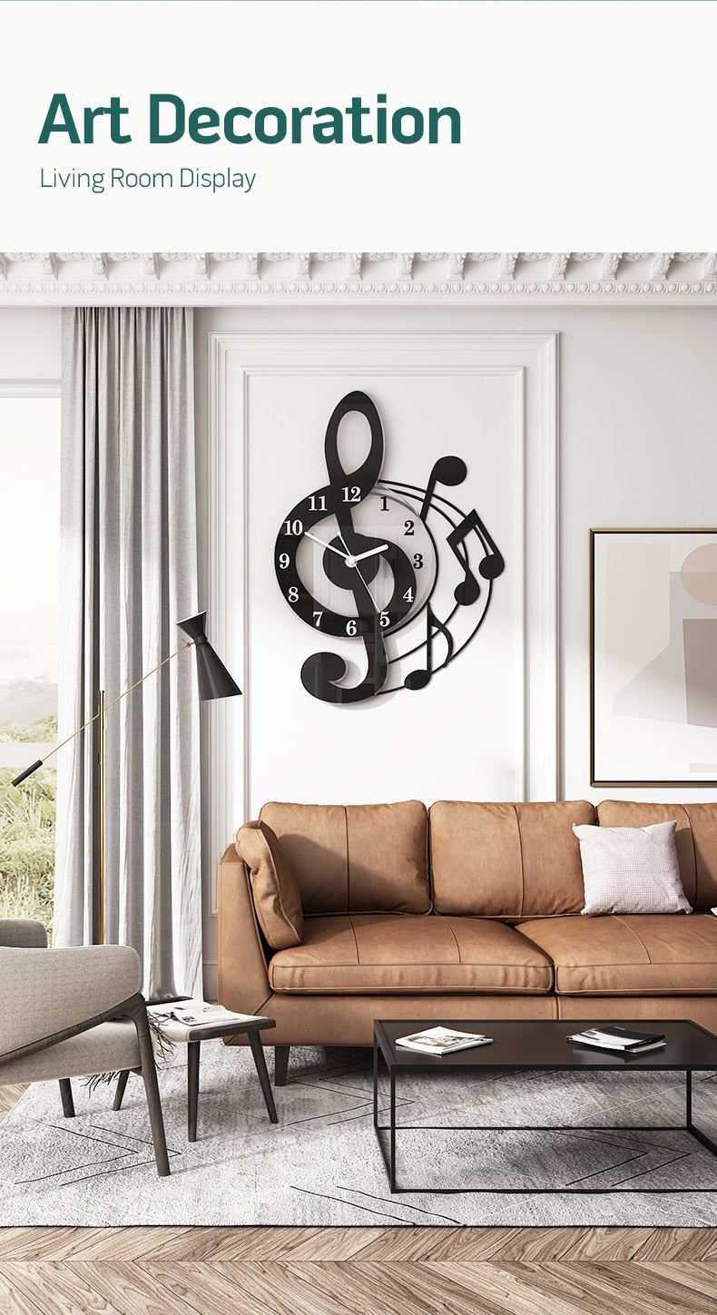 MEISD Musical Wall Clock Modern Music Design DIY Stickers Watch Quartz Silent
