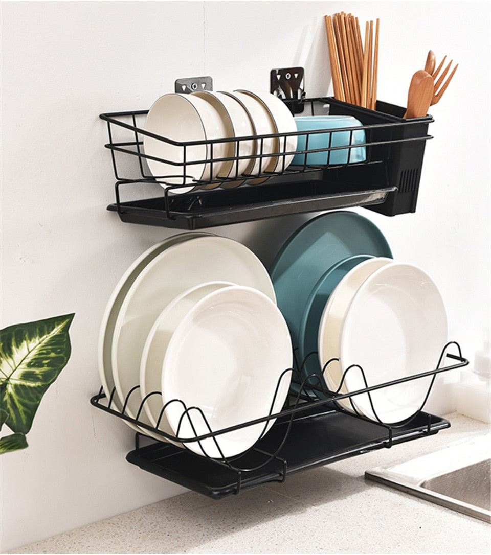 Stainless steel Kitchen Racks and Holders Wall-mounted Punch-free Dish Drainer Plate Drying Rack