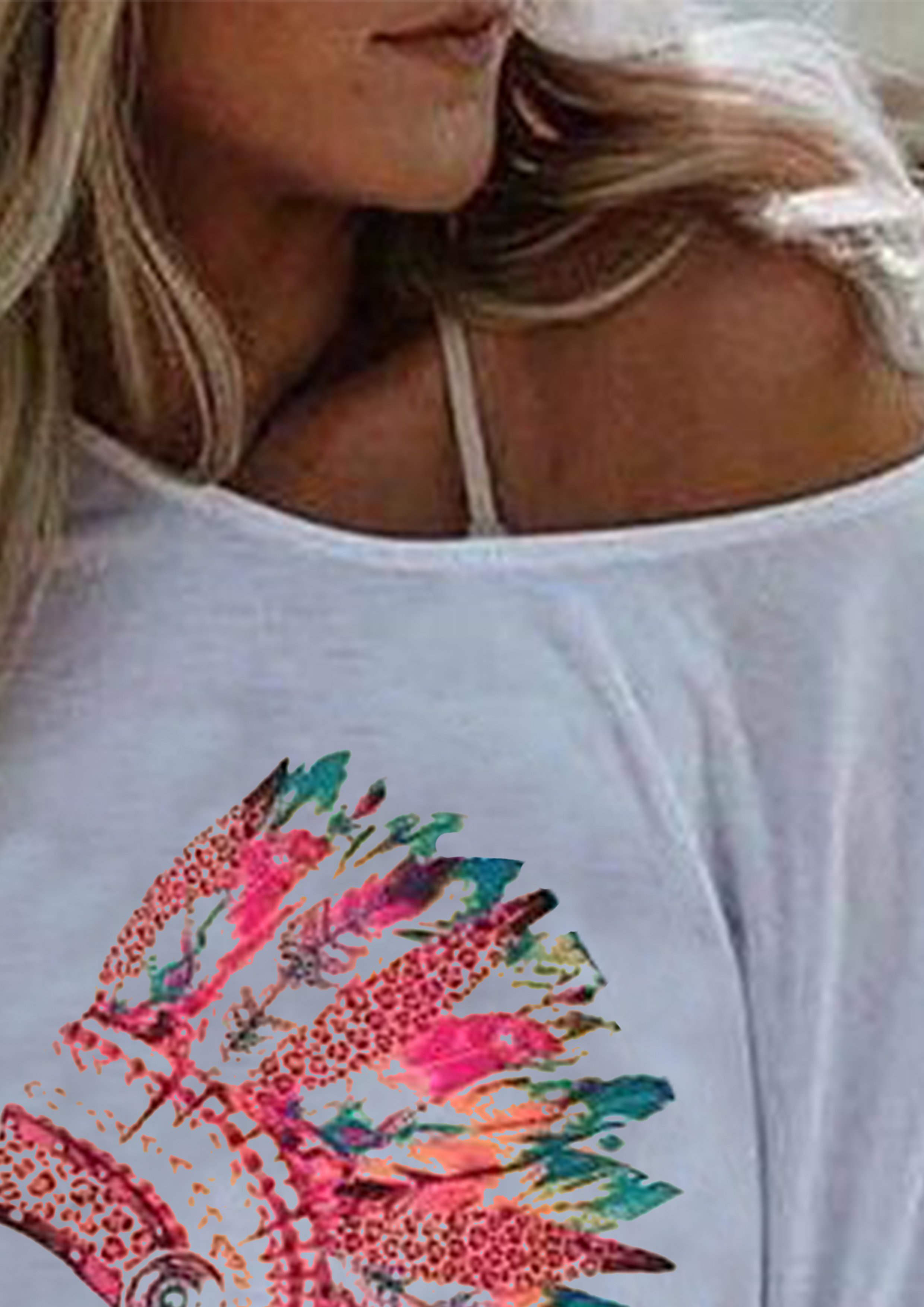 Casual Loose Print Big Round Neck Short Sleeve T-Shirt