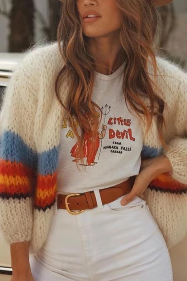 Casual Bat Sleeve Striped Knit Cardigan