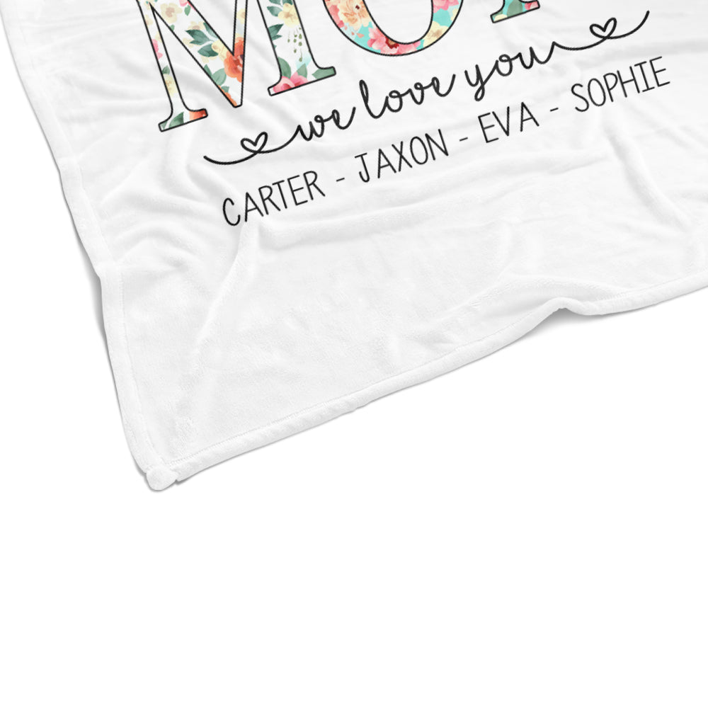 Custom Title Kids' Names Floral Cozy Plush Fleece Blankets, Perfect Mother's Day Gift