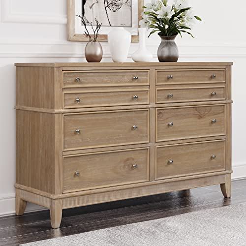 Knocbel Rustic 6-Drawer Dresser with Silver Finish Handle / 52��� W x 17.3��� D x 35��� H