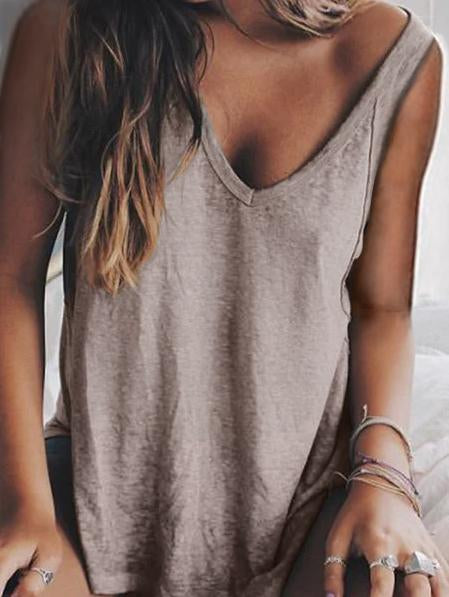 Sleeveless Solid Cotton-Blend Shirts & Tops