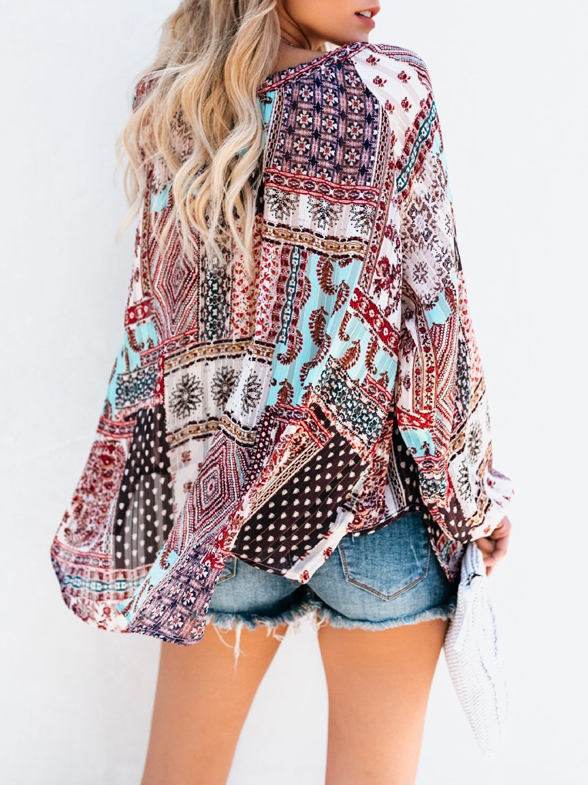 Elegant V Neck Paneled Polyester Blouse