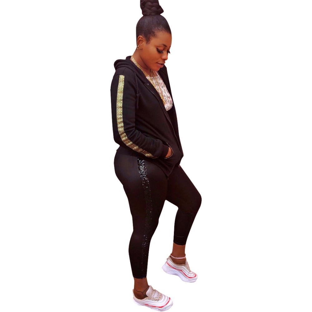Black Long Sleeve Hoody Tracksuit