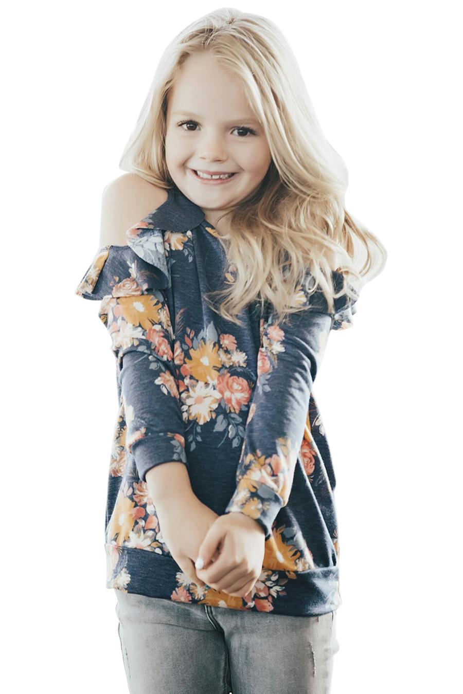 Floral Cold Shoulder Ruffles Girl Top