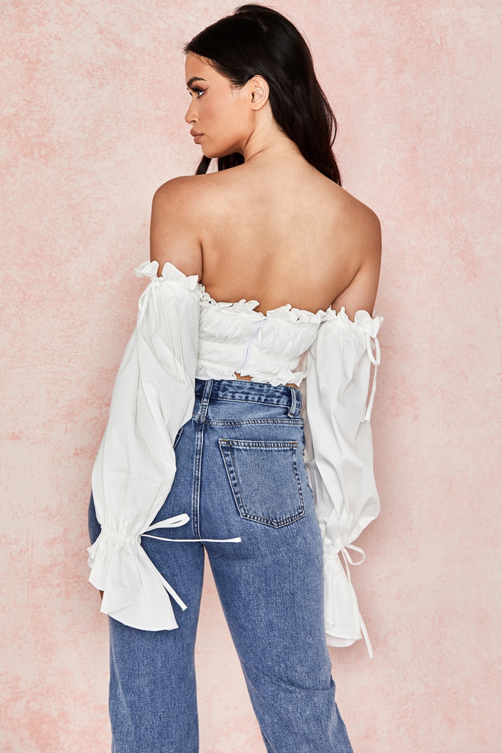 Sexy White Ruffles Crop Top with Sleeves