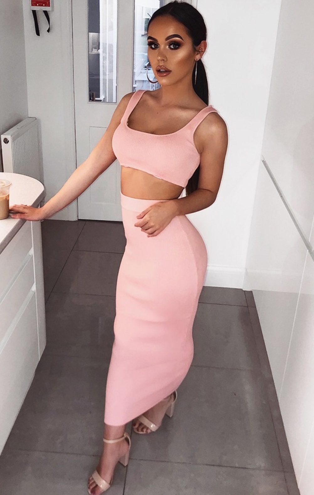 Solid Color Bra Top and Pencil Skirt