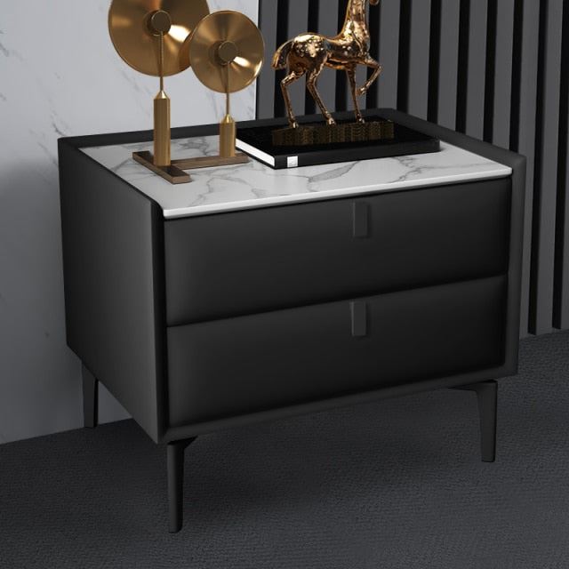 Simple Master Bedroom Bedside Cabinet All Solid Wood Bedside Table Leather