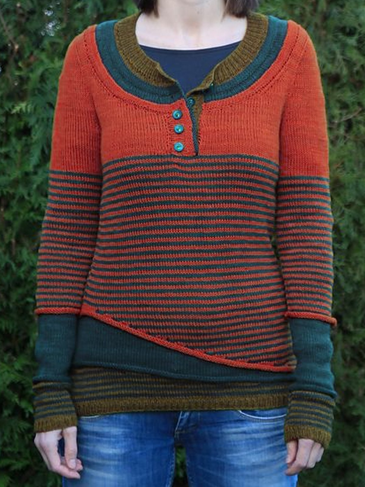 Yellow Striped Casual Wool Blend Women's Sweaters