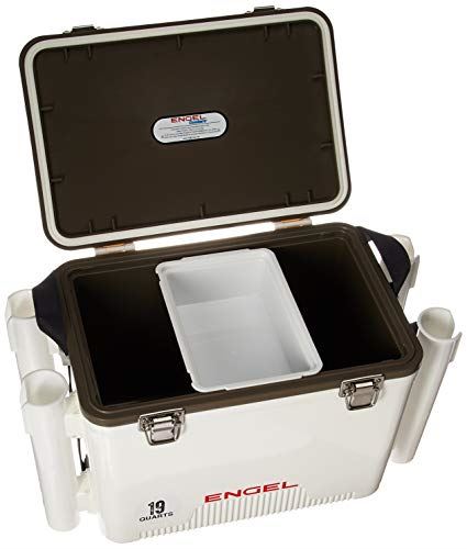 Engel 19 Quart Leak-Proof air-Tight drybox/Cooler with Rod Holders, White (UC19-RH)
