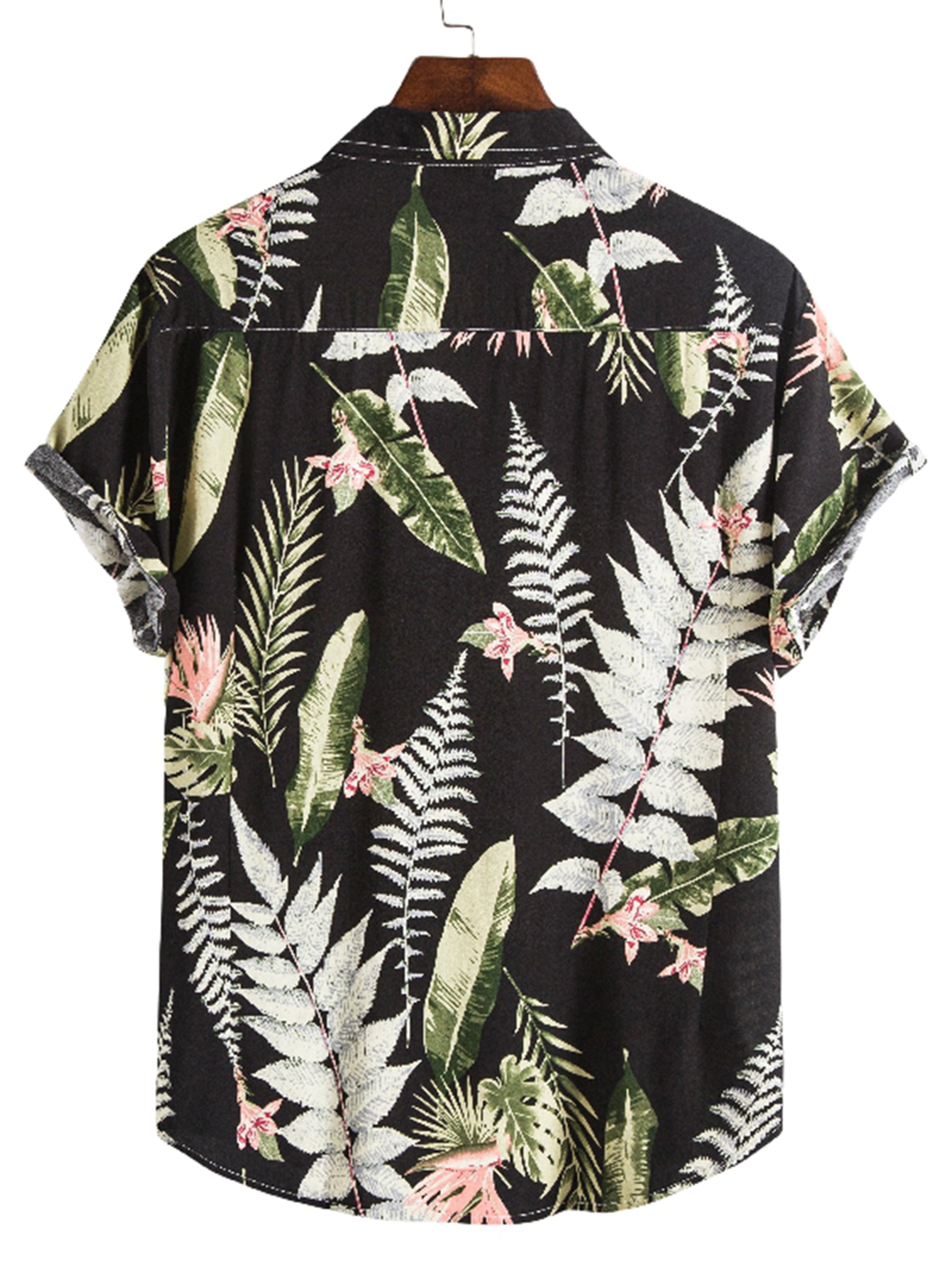 Men's Retro Floral Leaf Print Button Up Shirt
