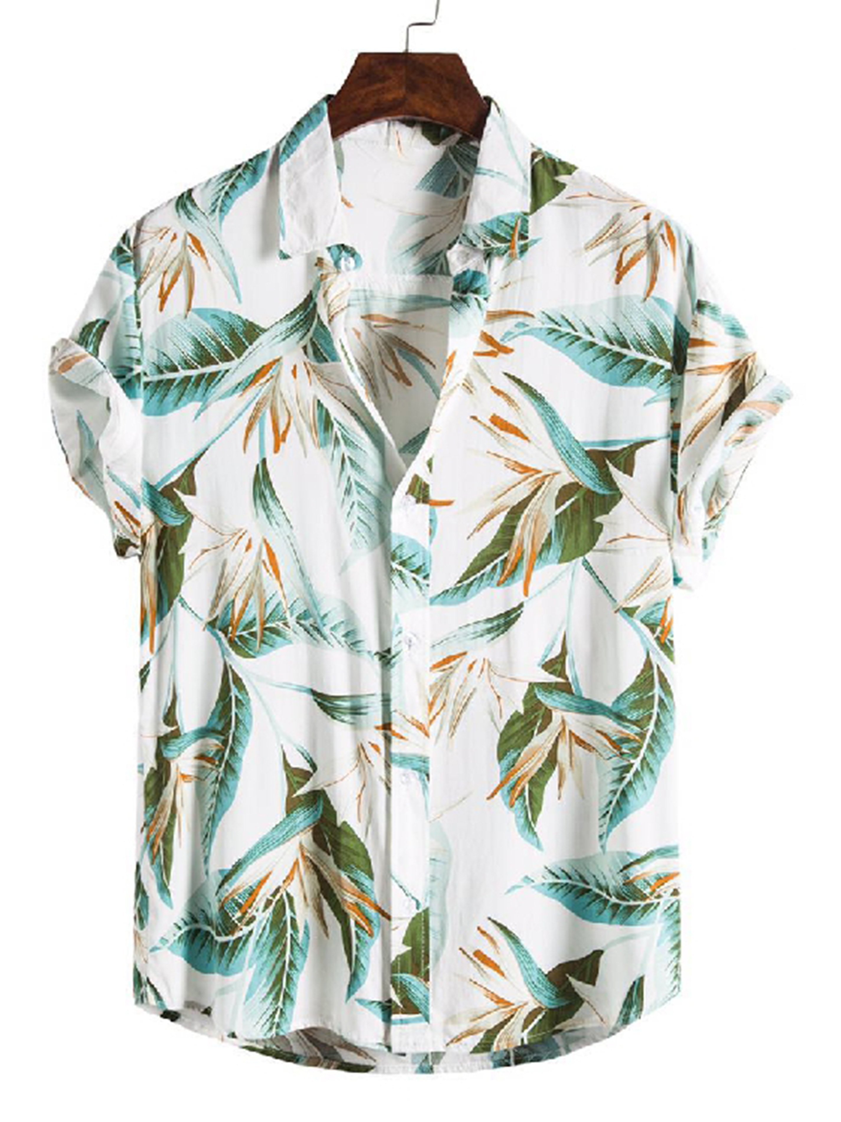 Men's Retro Leaf Print Button Up Shirt