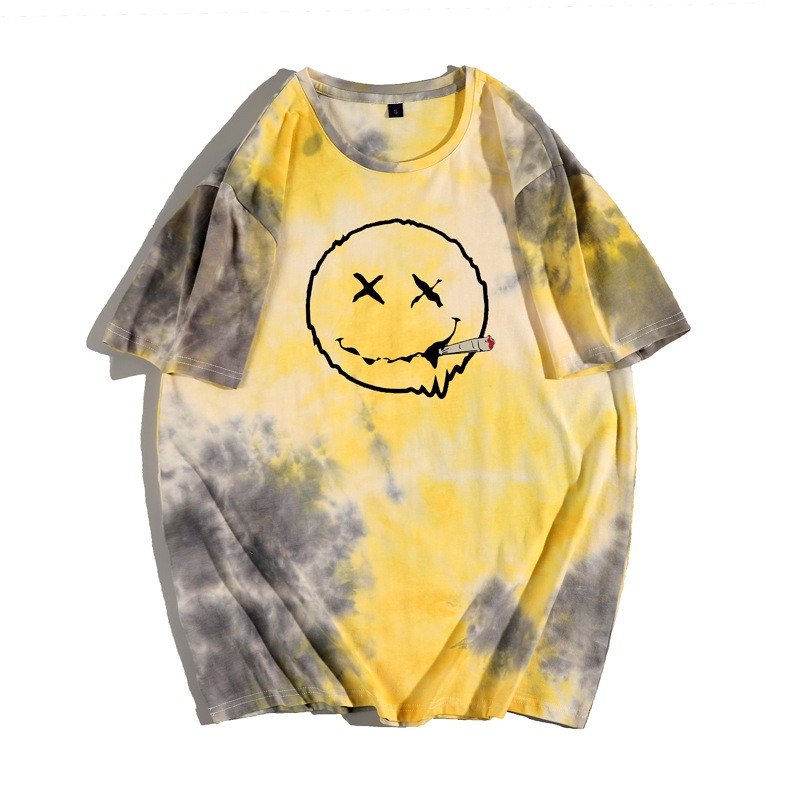 Men's Tie Dye Smocking Face Round Neck T-shirt