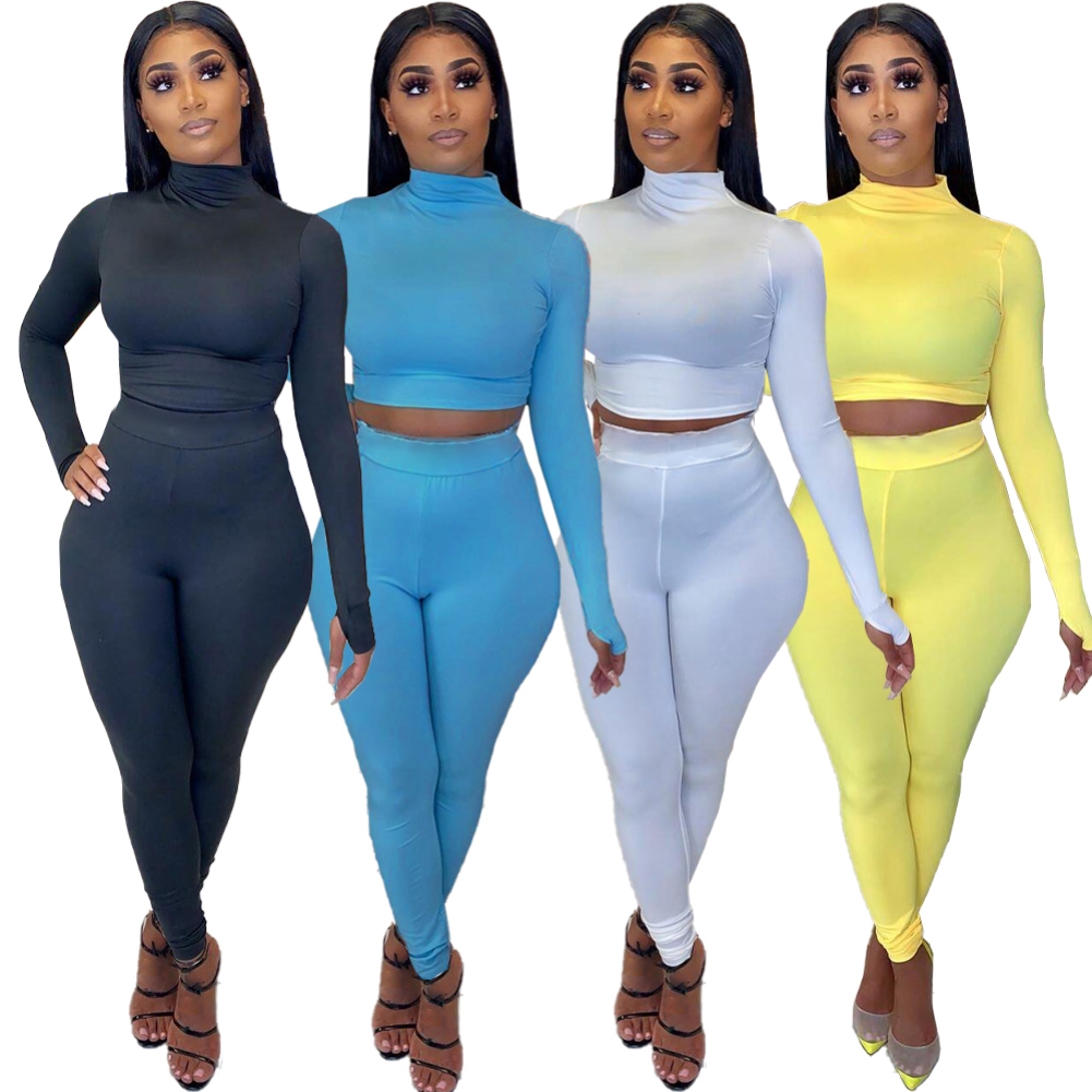 Fall Plain Two Piece Bodycon Pants Set