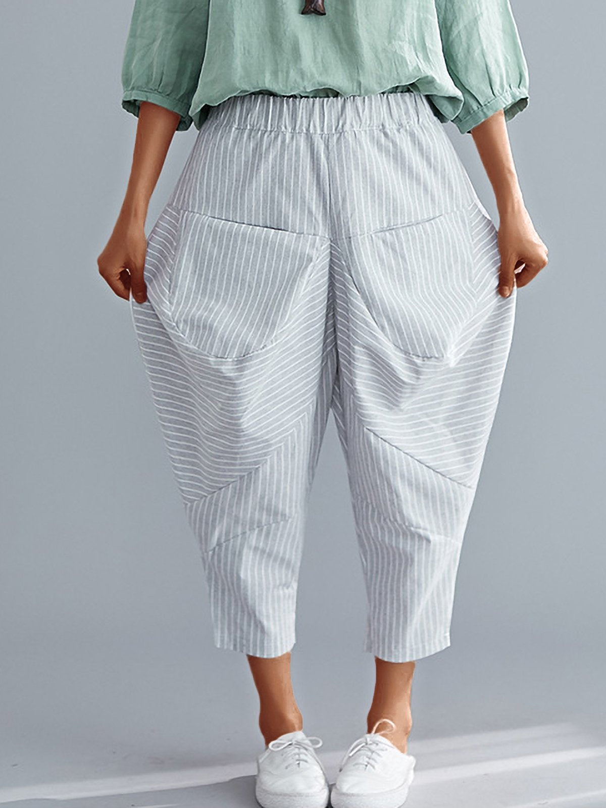 Plus Size Women Striped Loose Casual Pants