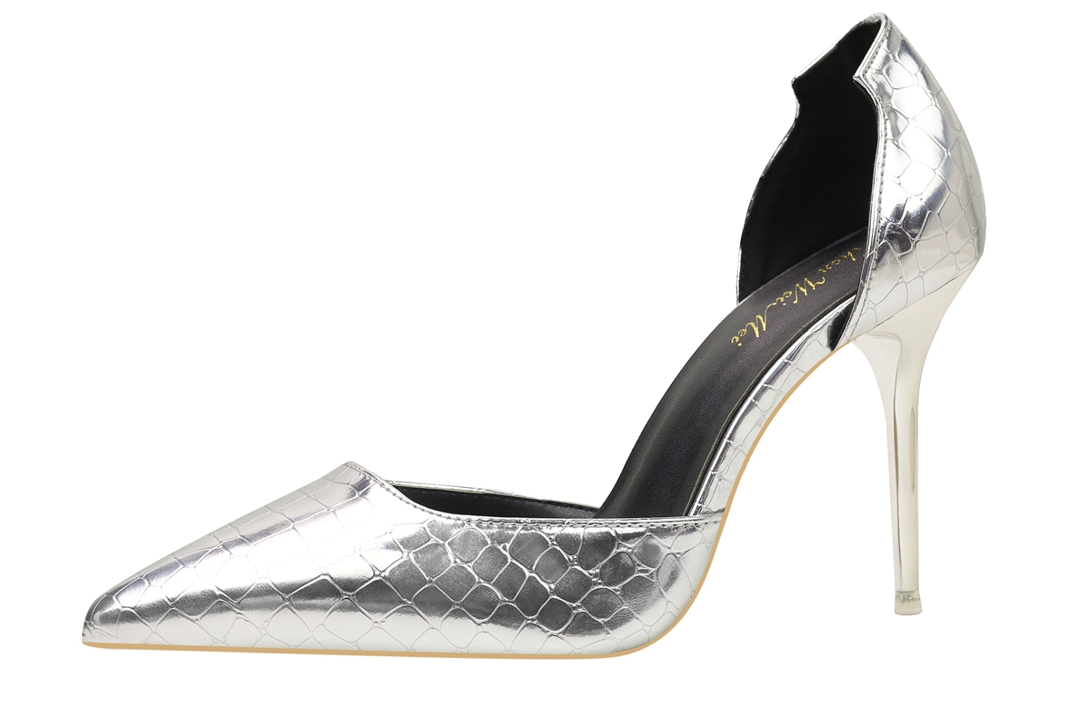 Asmxing 9CM PU Snake Pattern Sweet Shallow Pointed Hollow Dress Elegant Sandals