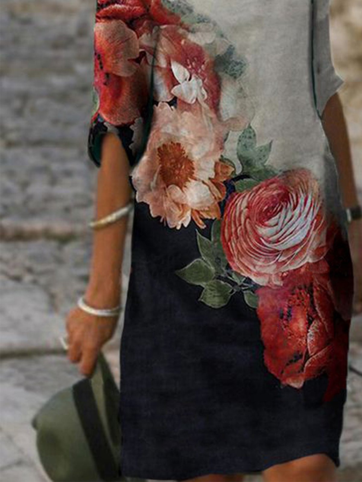 Casual Half Sleeve V Neck Floral Dresses