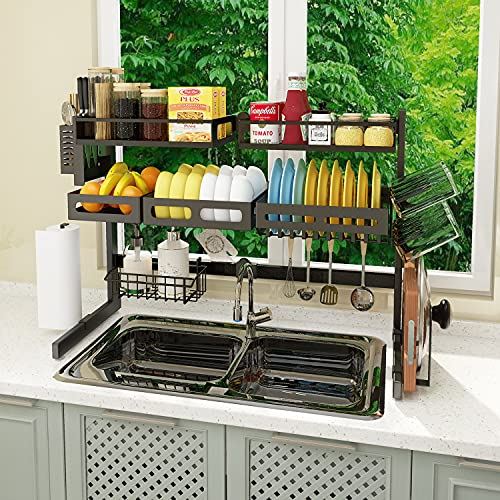 Dish Drying Rack (Expandable Height/Length) Snap-On Design 3 Tier Kitchen