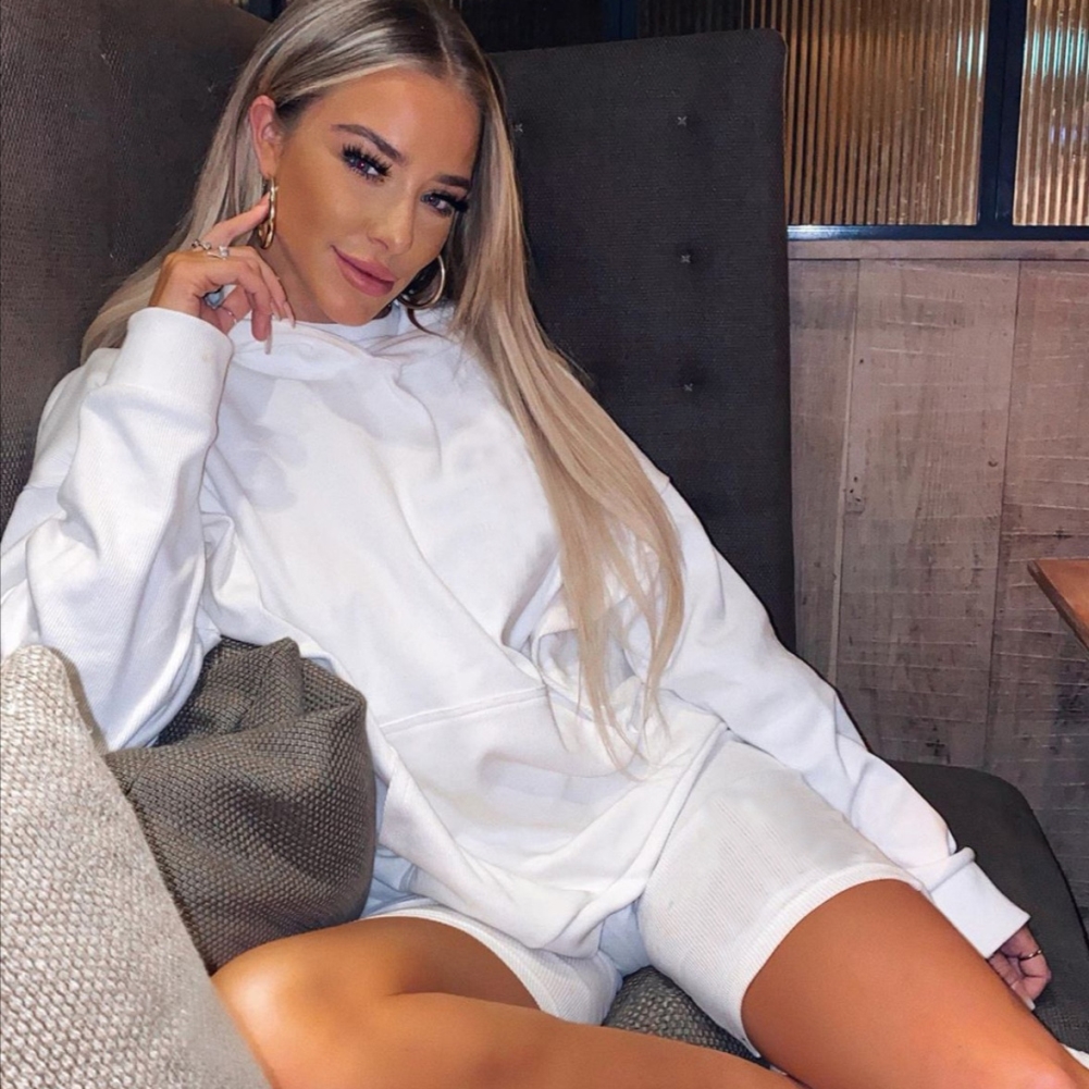 Autumn Plain Hoodie Two Piece Shorts Tracksuit