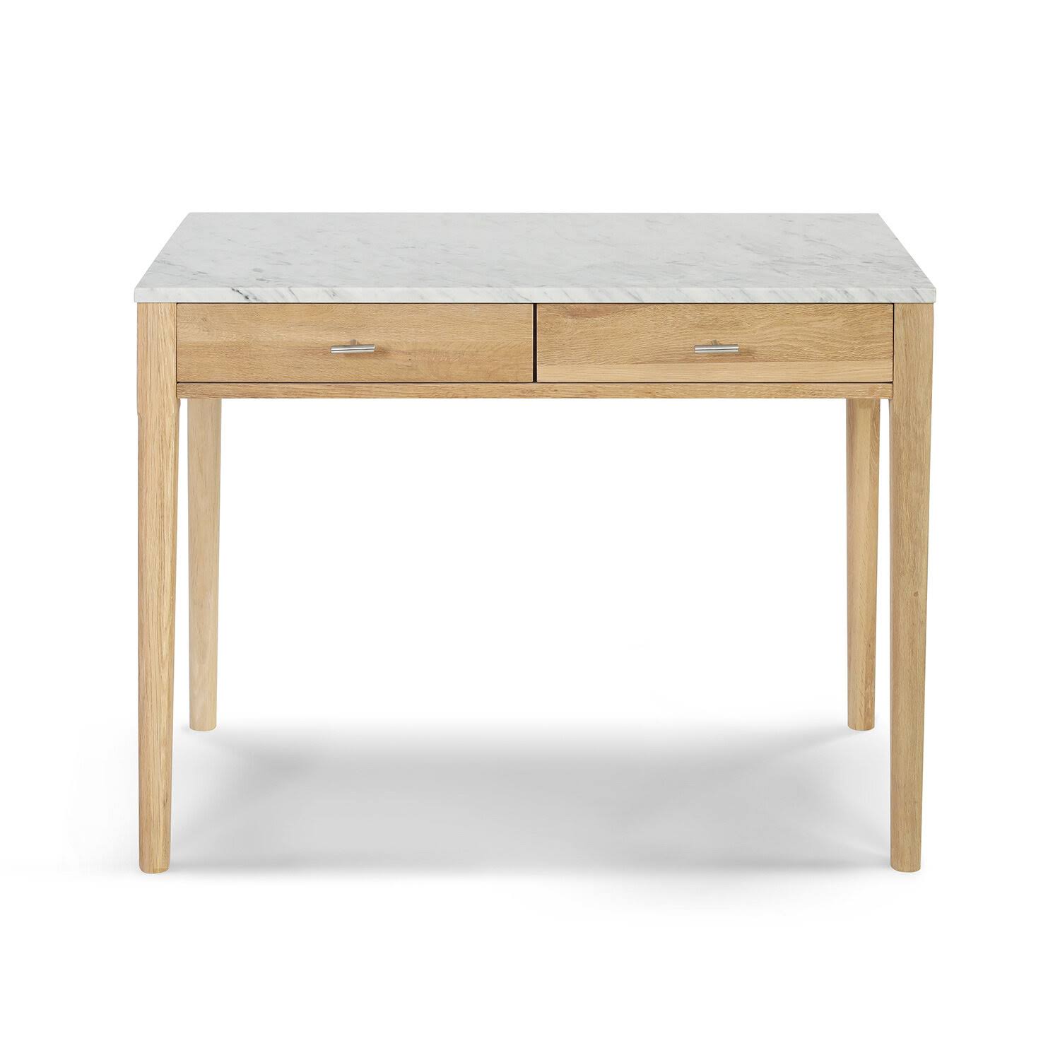 Meno 36x22 Rectangular Italian Carrara White Marble Console Table with Legs - Oak