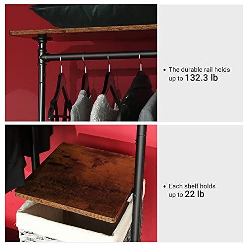 Industrial Pipe Style Clothing Garment Rack on Wheels with 5-Tier