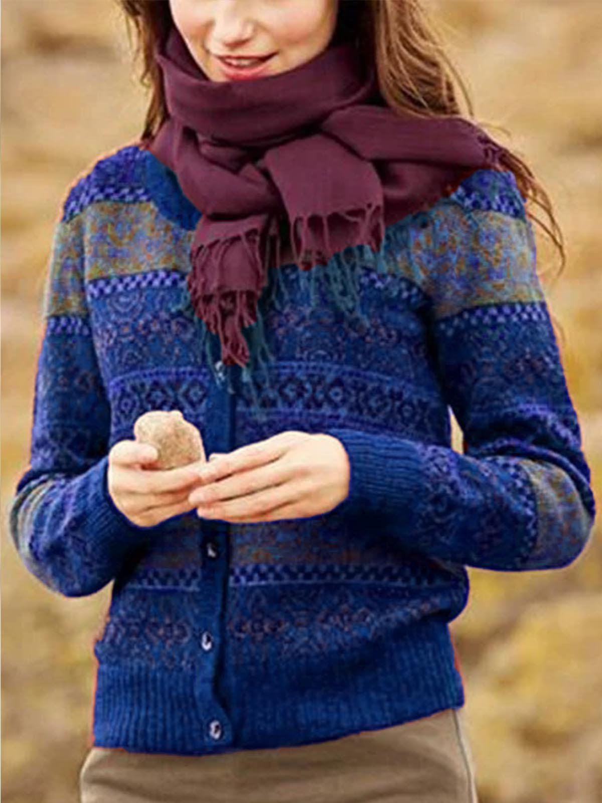 Buttoned Tribal Long Sleeve Cardigan