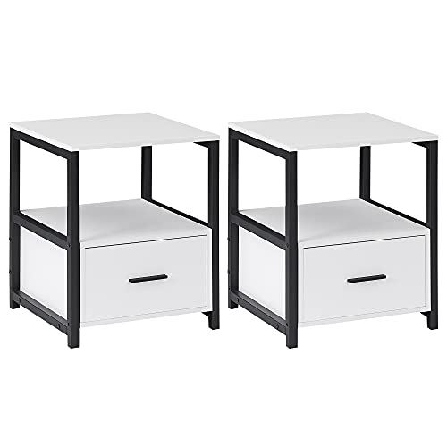 VECELO 2-Tier Metal Frame Nightstand w/ Drawer for Bedroom, Living Room/ 2 Pack