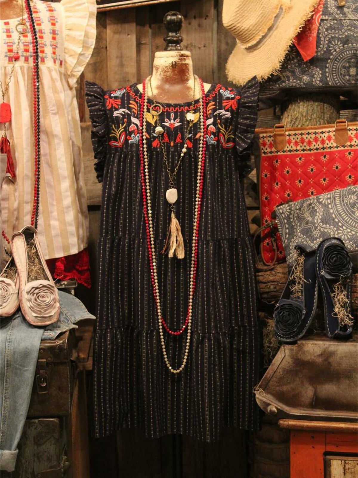 A-Line Boho Cotton-Blend Floral-Print Shirts & Tops