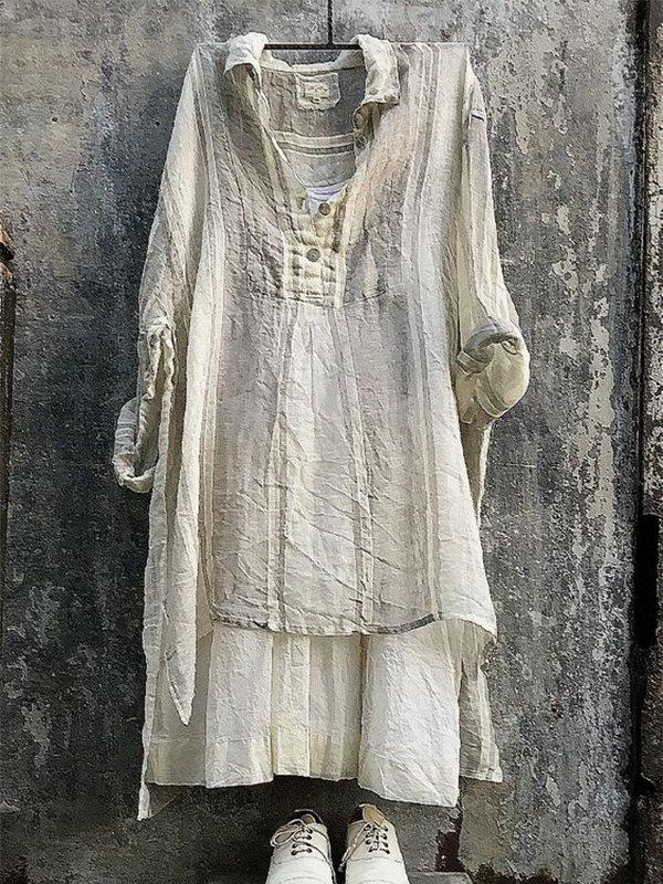 Casual Striped 3/4 Sleeve V Neck Bat Sleeve Dress