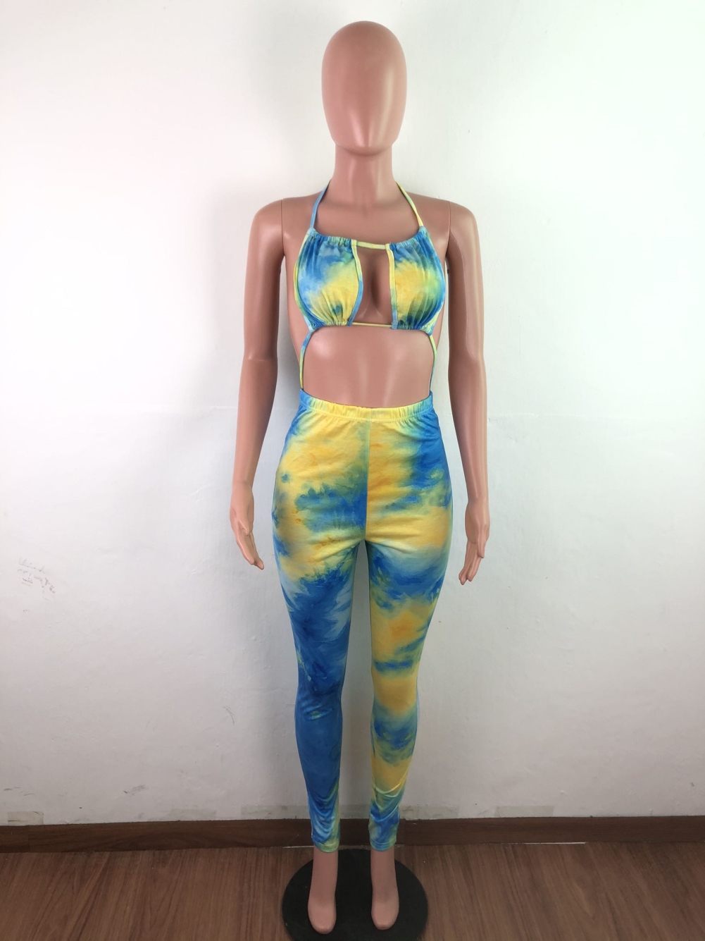 Sexy Tie Dye Halter Bodycon Jumpsuit