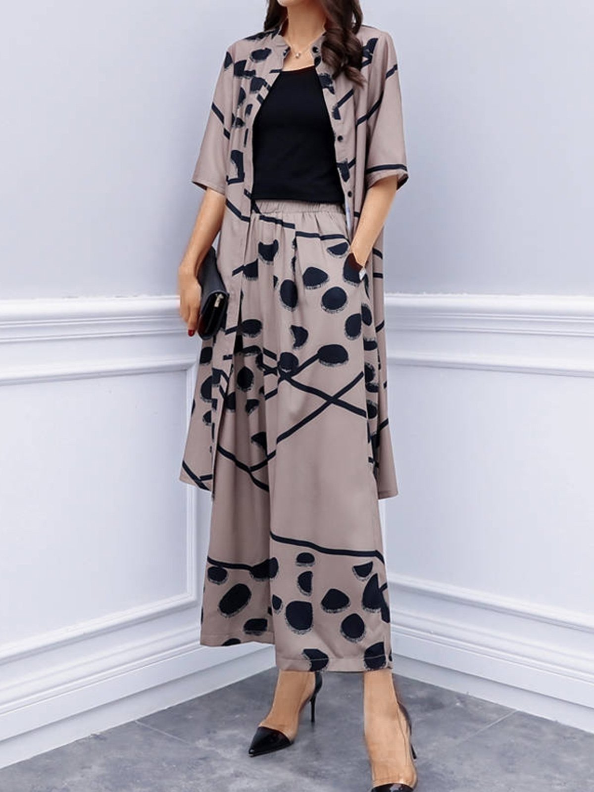 Casual Plus Size Cardigan Wide Leg Pants Fashion Two-piece
