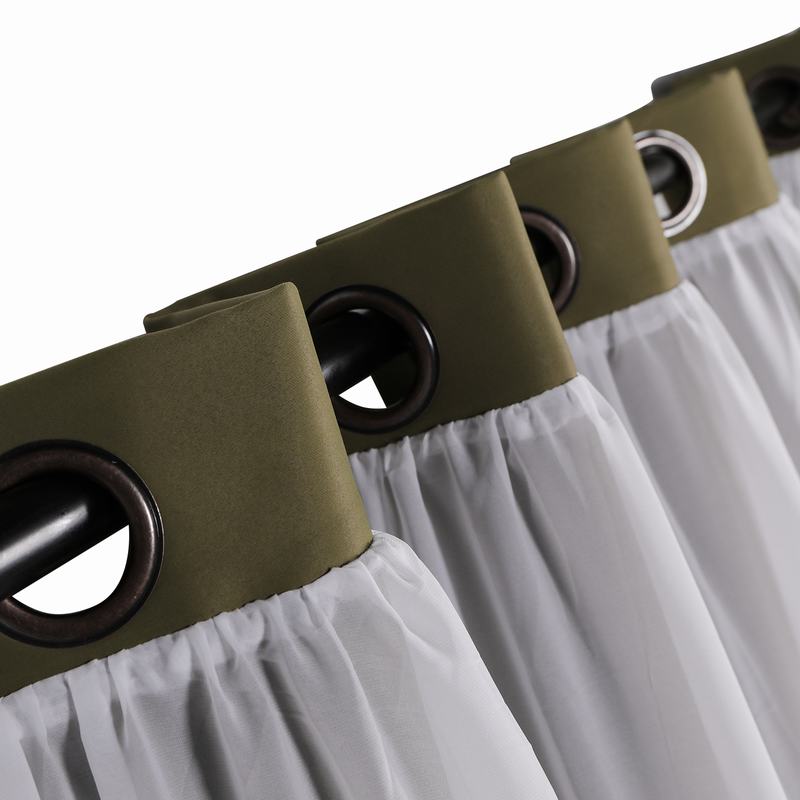 Layered Curtain Mix & Match Elegance White Crushed Voile x Blackout Curtain Grommet Panel ELI