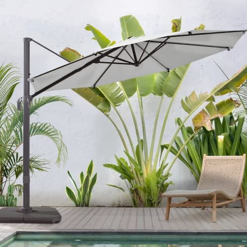 10 FT Patio Cantilever Umbrella, Offset, UV Protection, and Cross Base (Light Grey)
