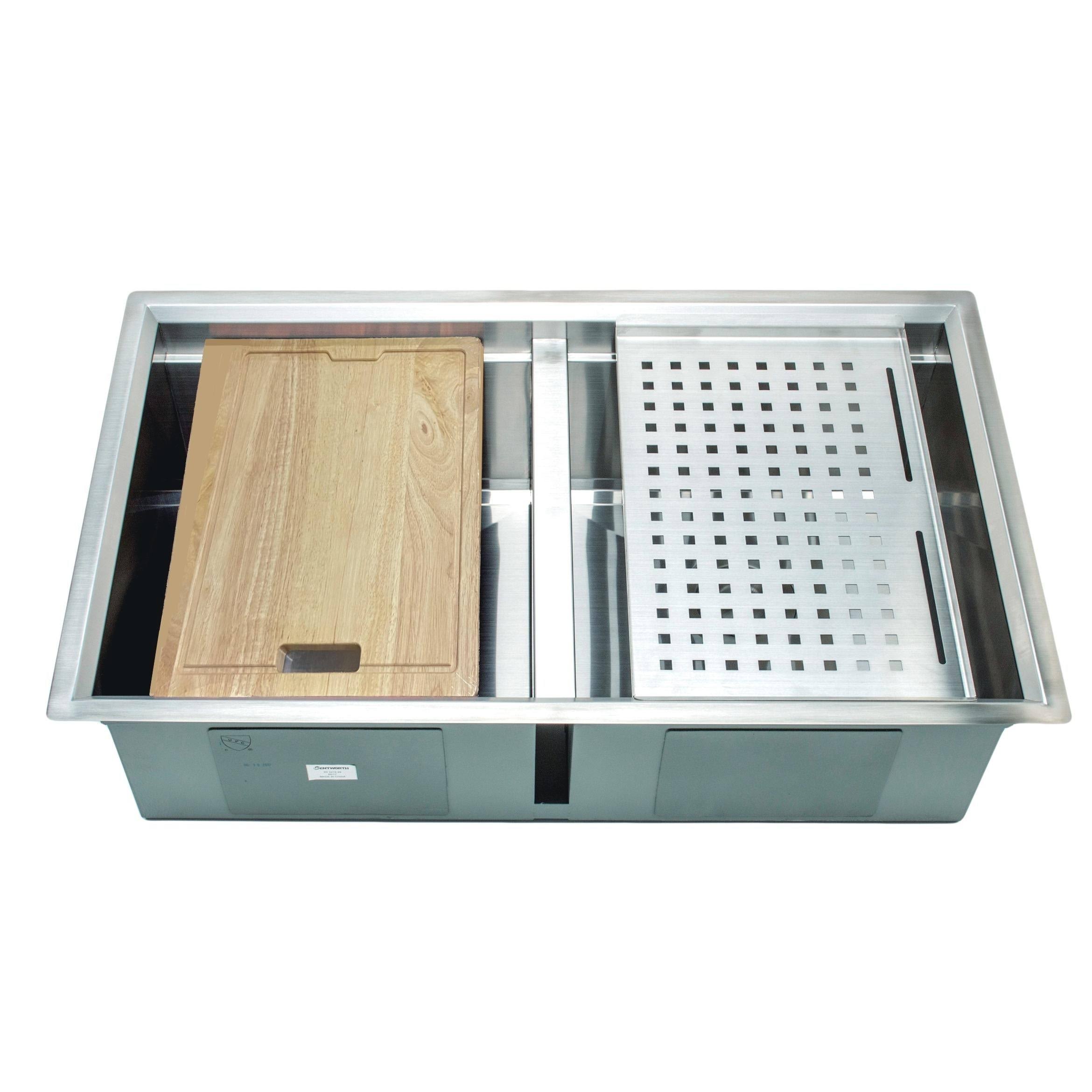 Wells Sinkware 3D Series 32-Inch Undermount 50-50 Double Stainless Steel Kitchen Sink w/ Companion Colander and Cutting Board