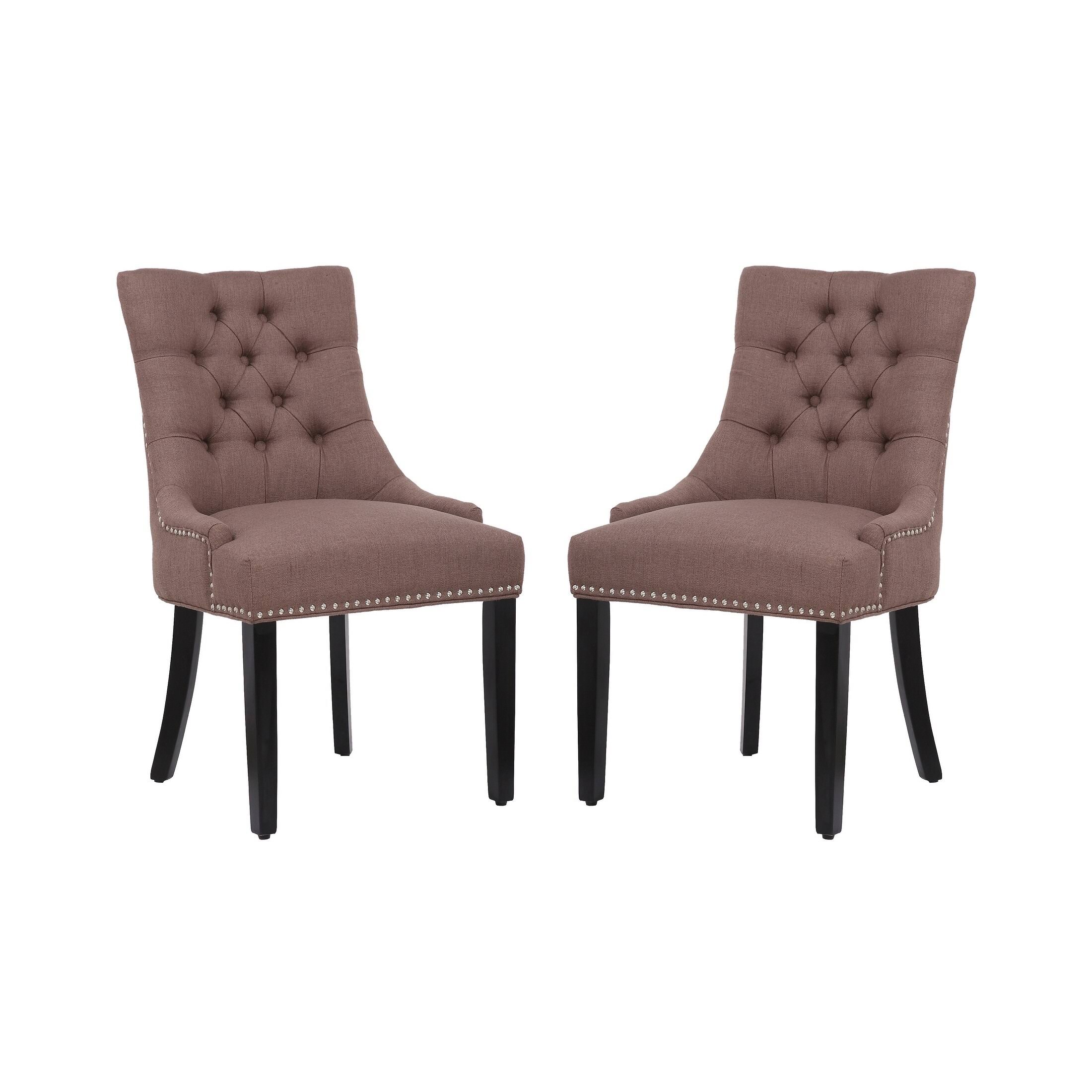 Upholstered Wingback Button Tufted Dining Chair, Set of 2 - Gray