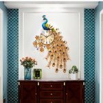 3D Large Wall Clock Peacock Pattern Hanging Watch Crafts EU For Home
