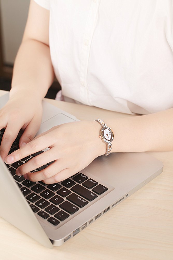 Time100 Fashion Diamond Oval Steel-Rose Golden Two-Tone Bracelet Ladies Watch W50170L.01A