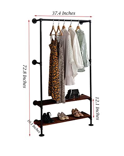 Industrial Pipe Hanging Wall Mounted clothes Rack with Natural Wood Base
