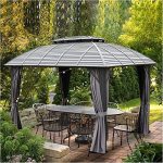 10′ x 12′ Hardtop Gazebo Outdoor Aluminum Gazebo Arc Grill for Patios Deck Backyard,Galvanized Steel Double Roof,Curtain&Netting by domi outdoor living