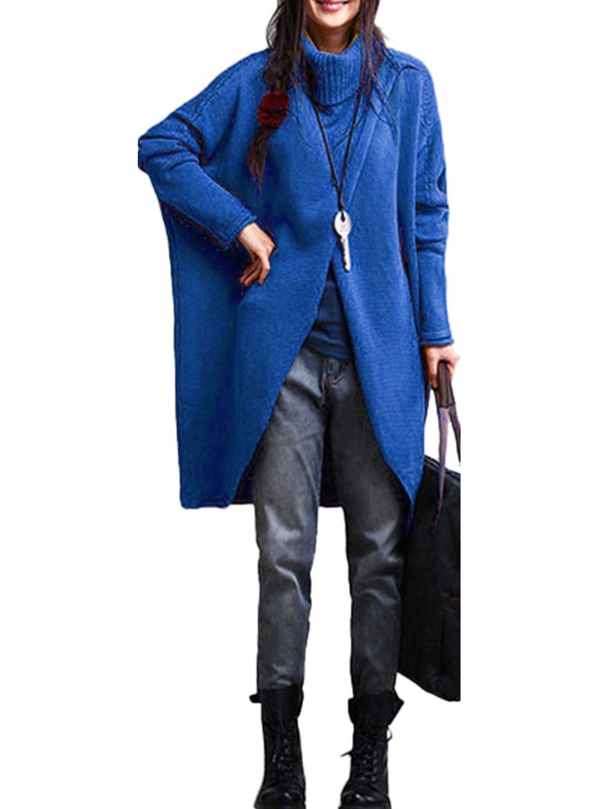 Casual Turtleneck Asymmetrical Long Sleeve Sweater