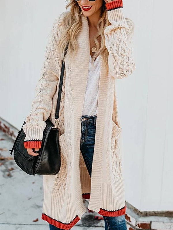 Long Cardigan Color Chiffon Pocket Cardigan