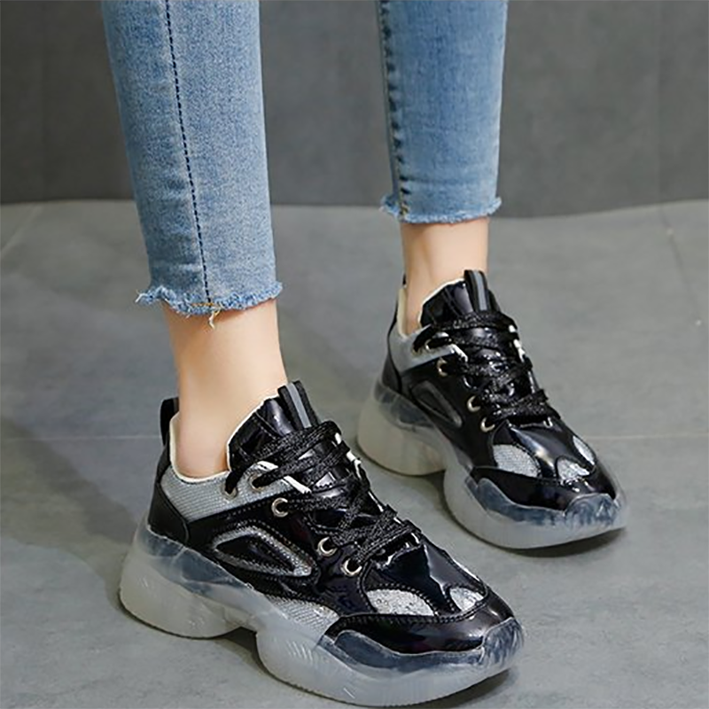 Women's European And American Fashion Sequins Color Matching Platform Sneakers