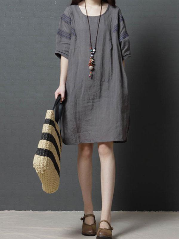 Casual Half Sleeve Linen Mini Dress