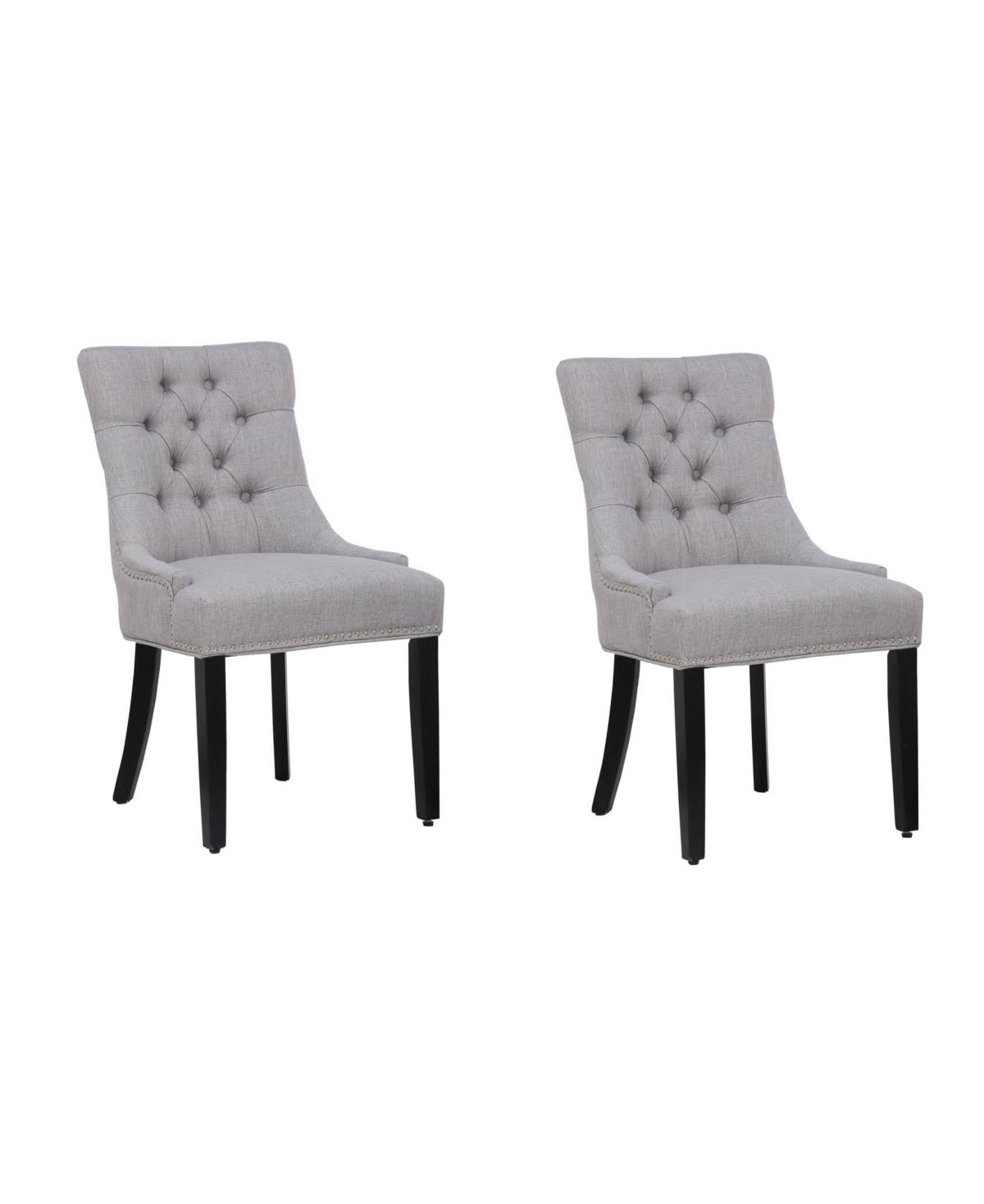 Upholstered Wingback Button Tufted Dining Chair, Set of 2 - Gray