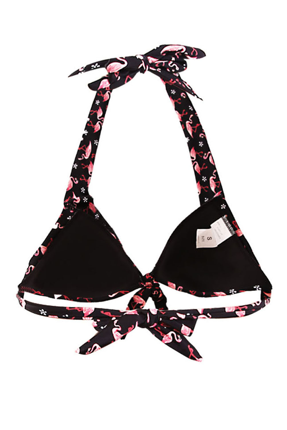Waterfowl Print Black Retro Tie Front Bikini Top