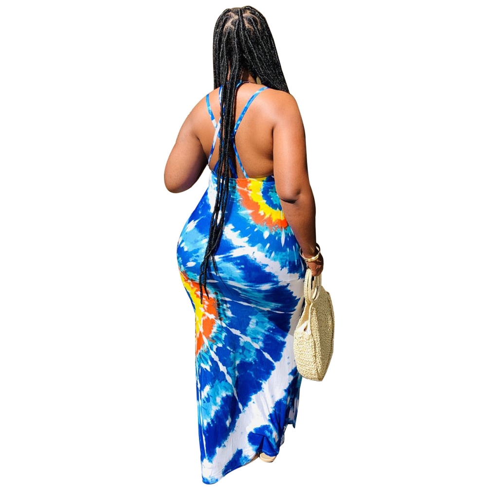 Plus Size Tie Dye Long Tank Fitted Dress