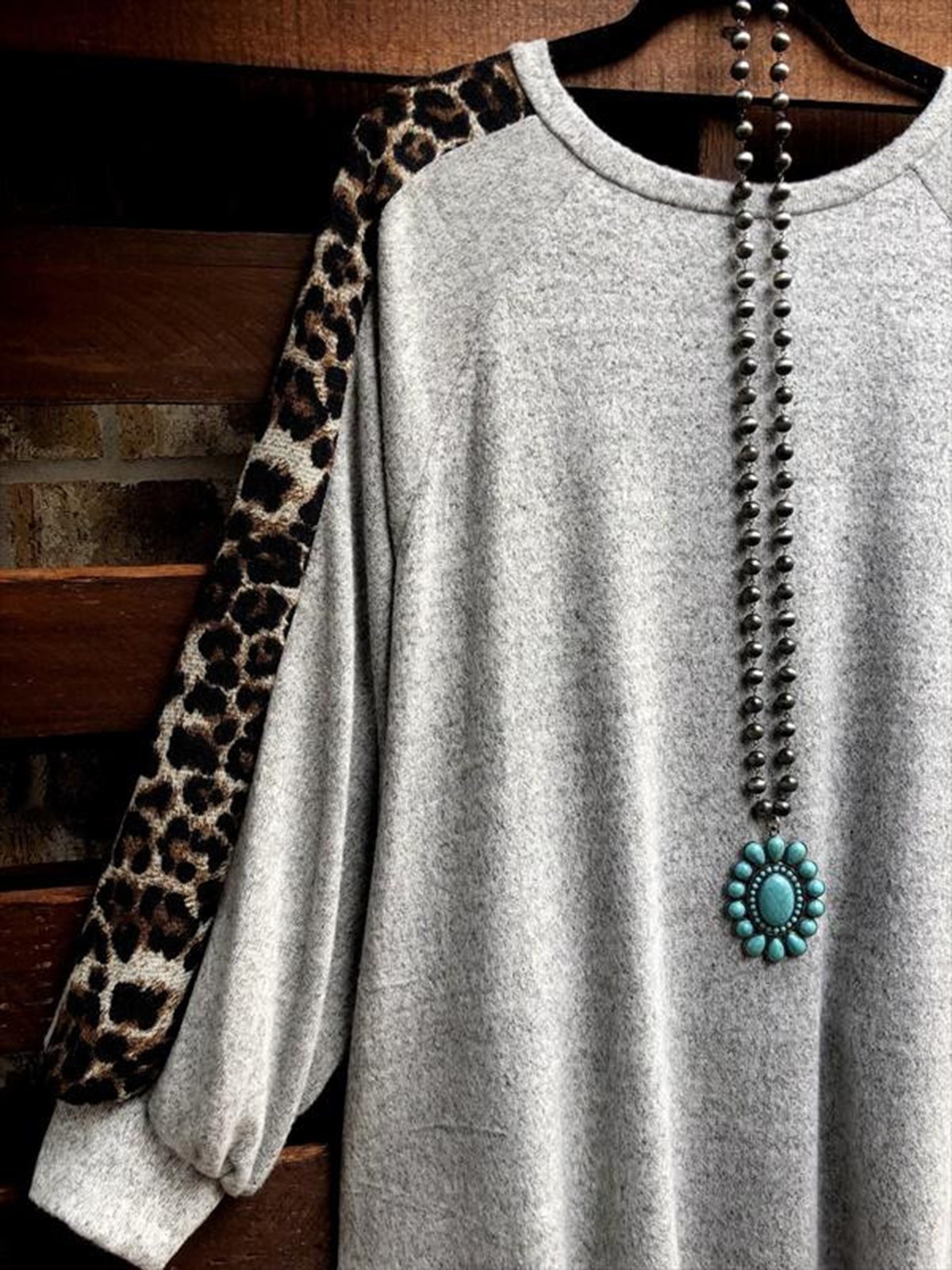 Leopard Stitch Casual Round Neck Tops T-shirt